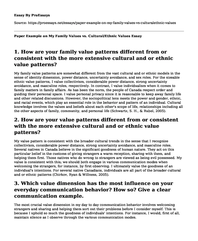 Paper Example on My Family Values vs. Cultural/Ethnic Values