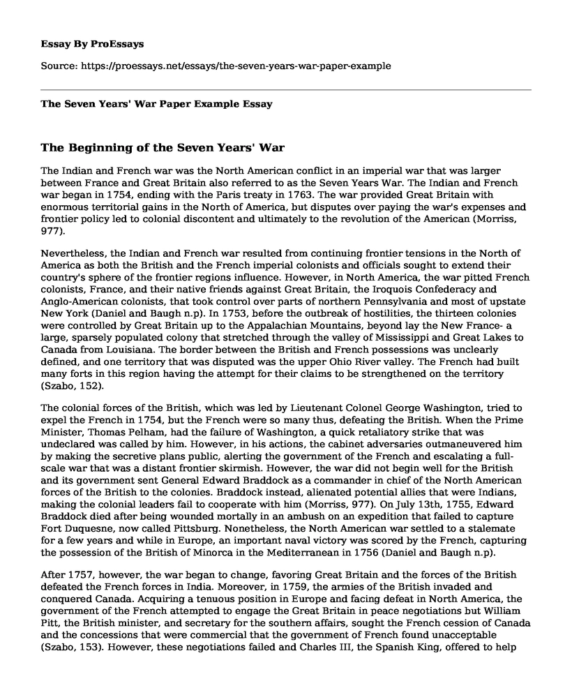 The Seven Years' War Paper Example