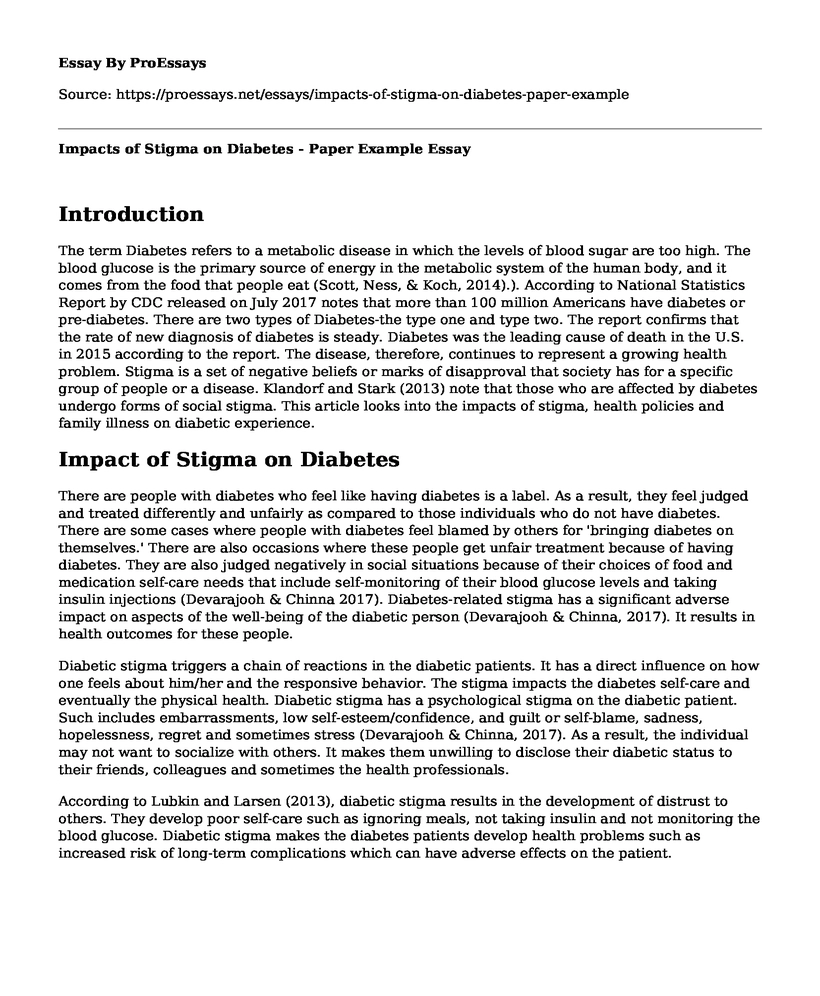 Impacts of Stigma on Diabetes - Paper Example