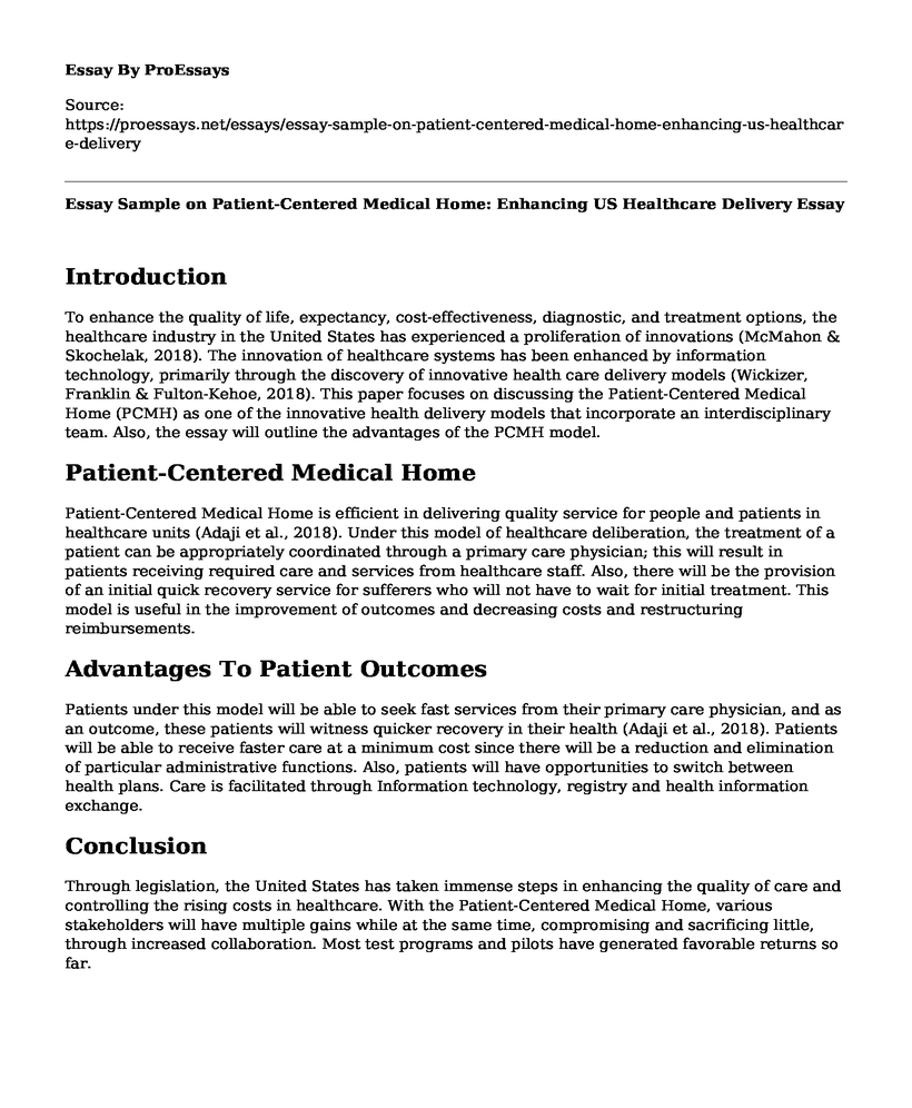 Essay Sample on Patient-Centered Medical Home: Enhancing US Healthcare Delivery