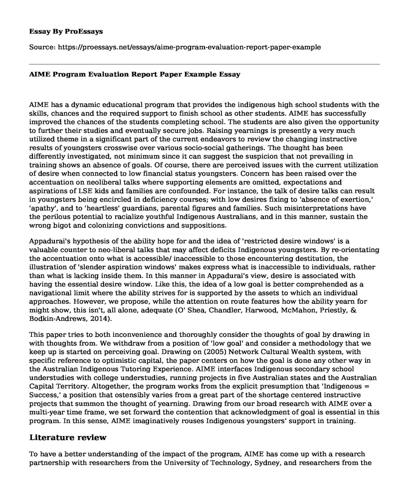 AIME Program Evaluation Report Paper Example