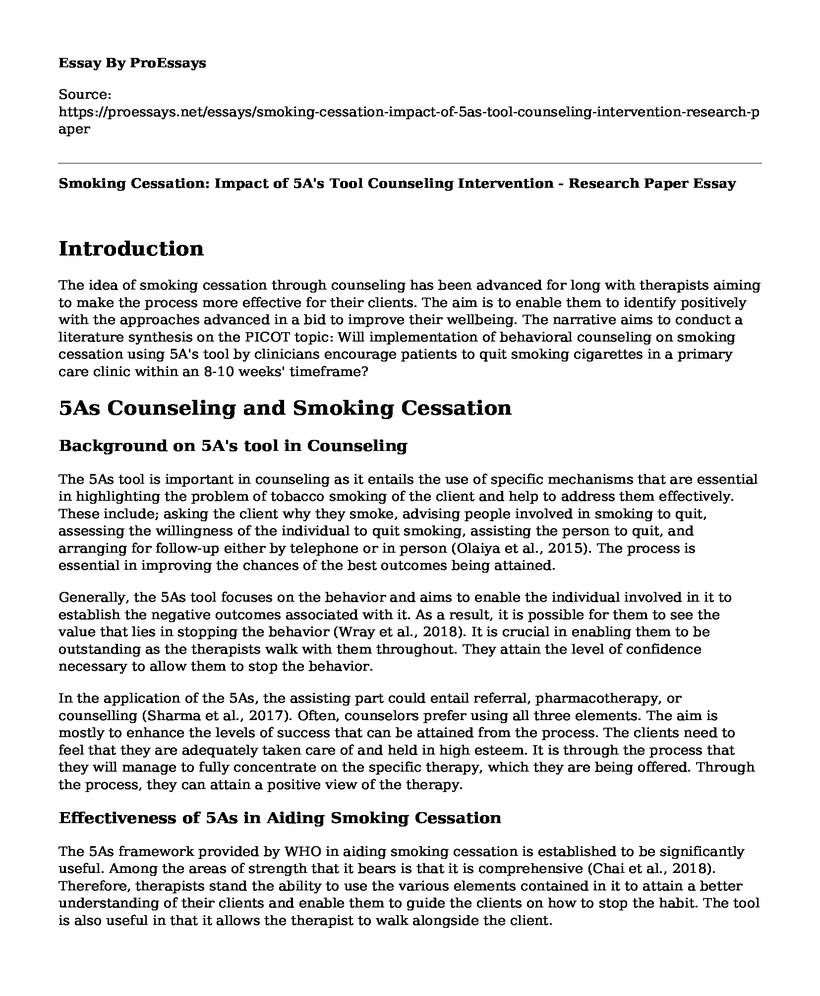 Smoking Cessation: Impact of 5A's Tool Counseling Intervention - Research Paper