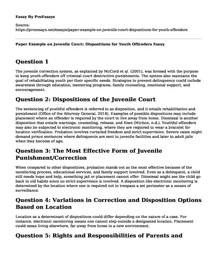 Paper Example on Juvenile Court: Dispositions for Youth Offenders