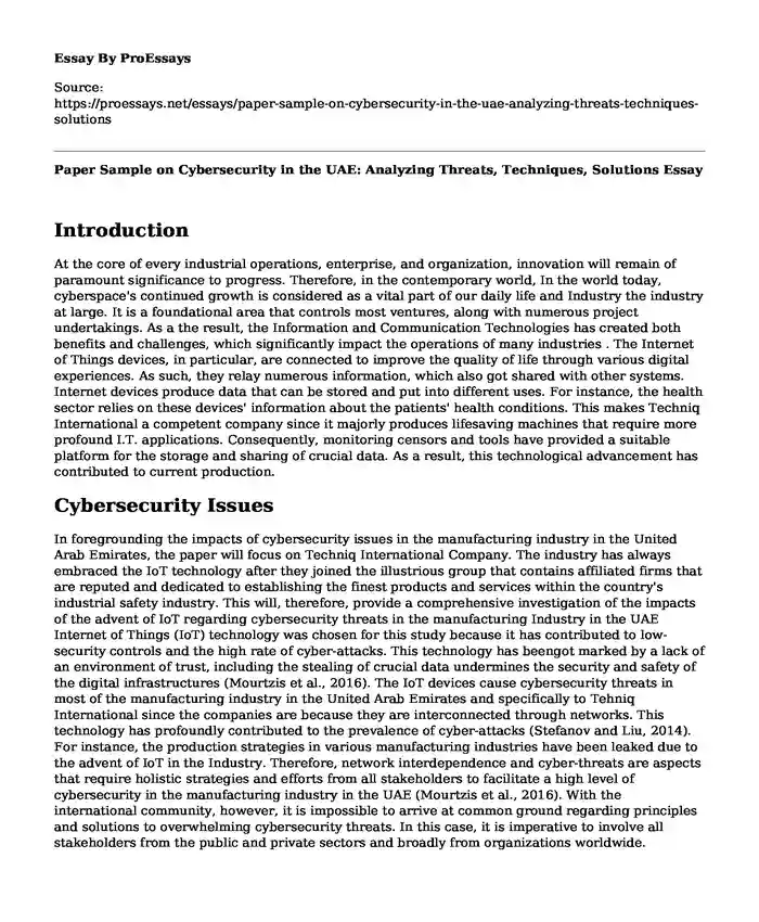 Paper Sample on Cybersecurity in the UAE: Analyzing Threats, Techniques, Solutions