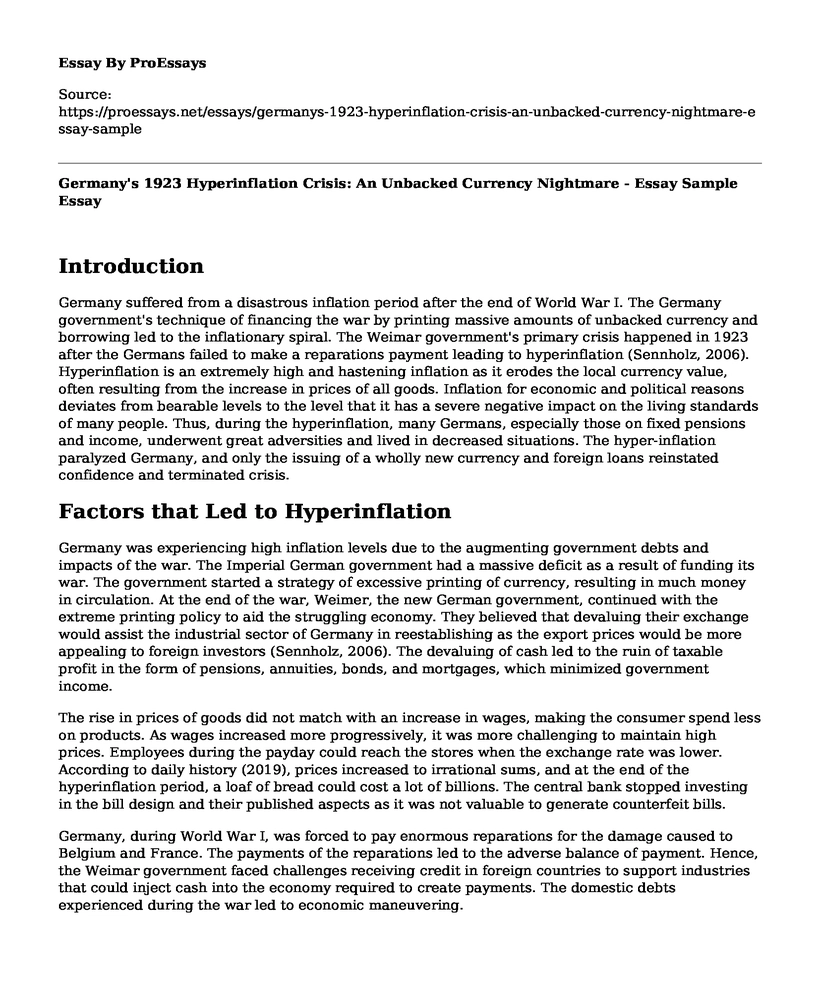 Germany's 1923 Hyperinflation Crisis: An Unbacked Currency Nightmare - Essay Sample