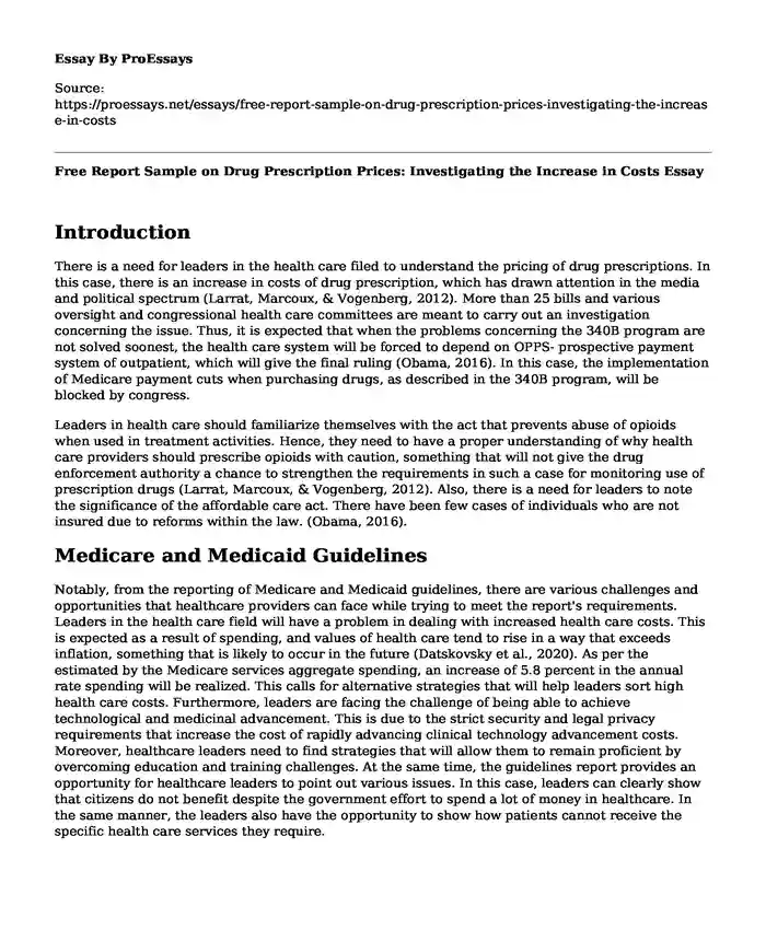 Free Report Sample on Drug Prescription Prices: Investigating the Increase in Costs