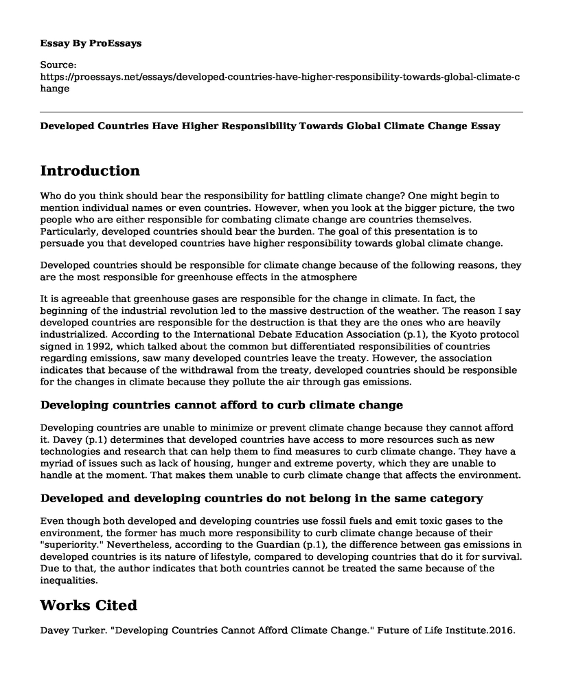 Developed Countries Have Higher Responsibility Towards Global Climate Change