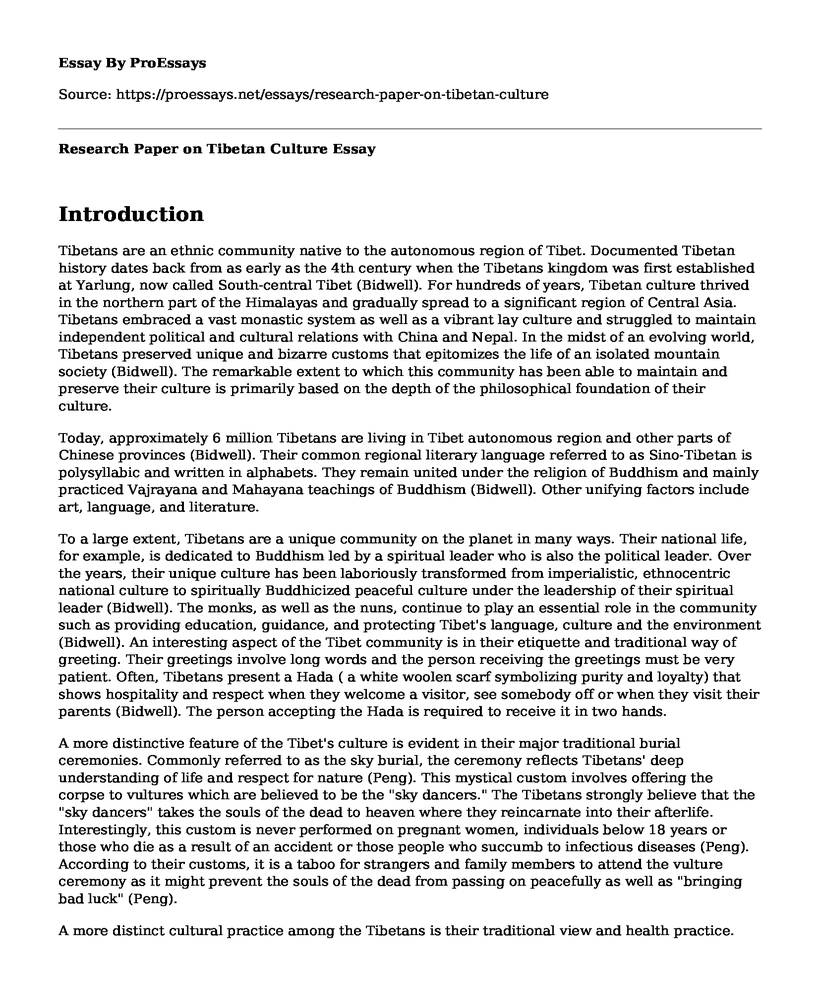 Research Paper on Tibetan Culture