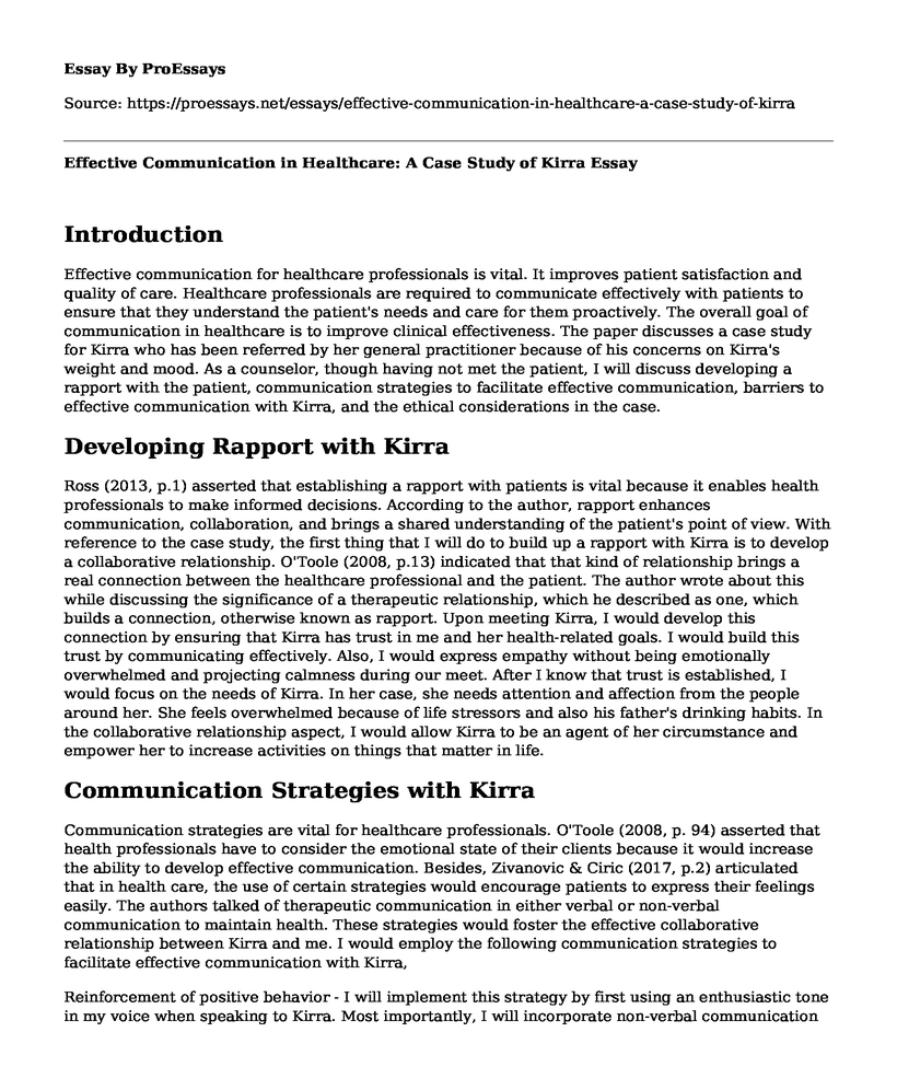 Effective Communication in Healthcare: A Case Study of Kirra
