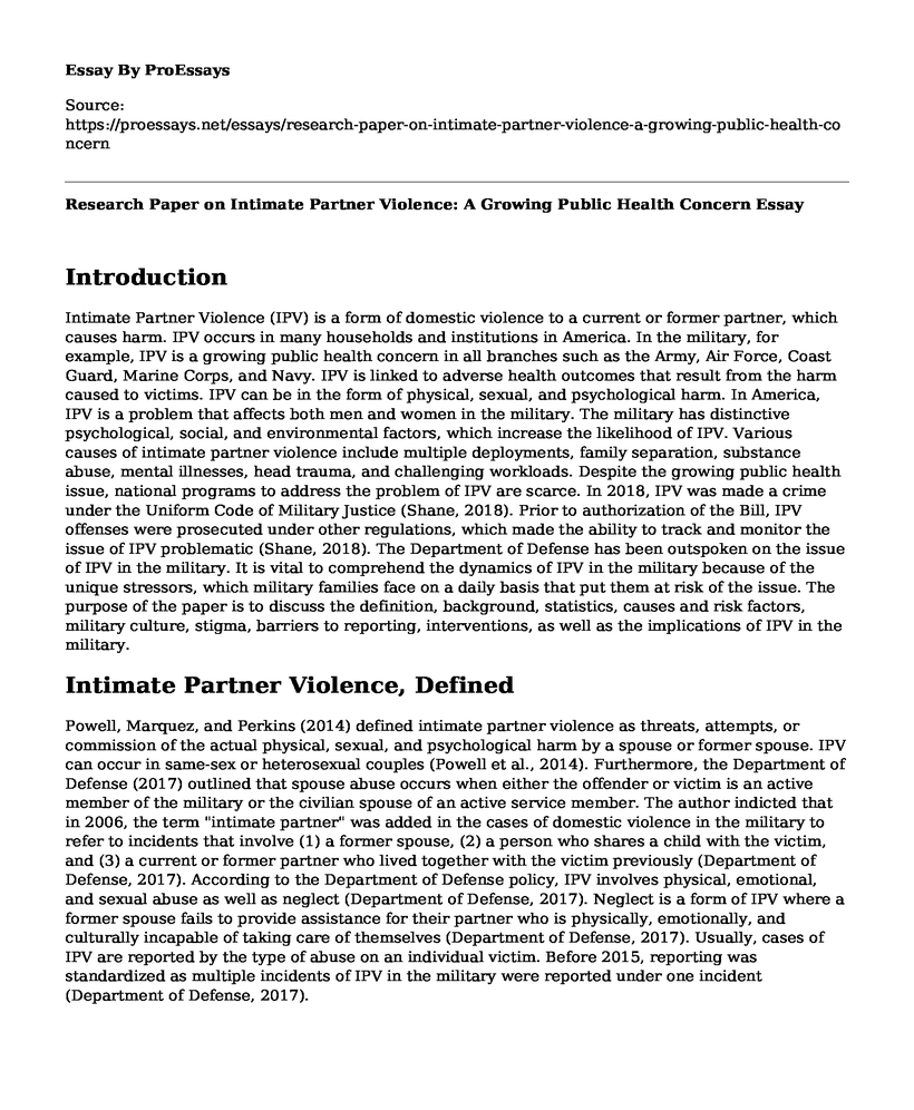 Research Paper on Intimate Partner Violence: A Growing Public Health Concern