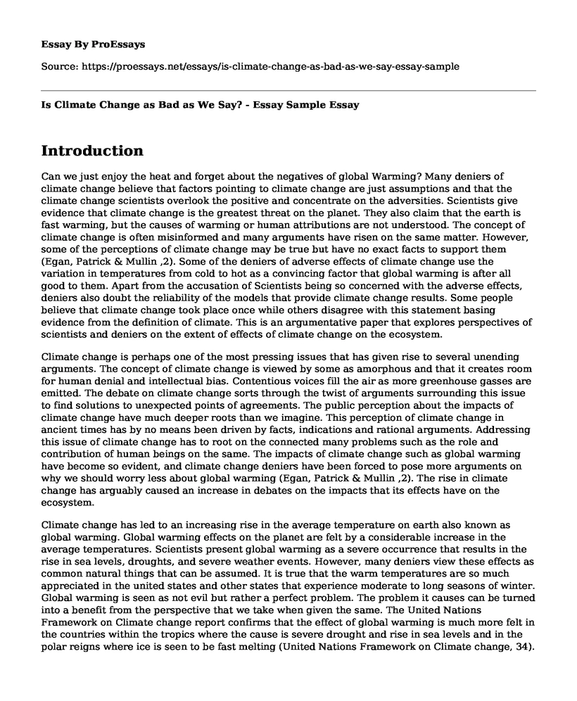 Is Climate Change as Bad as We Say? - Essay Sample