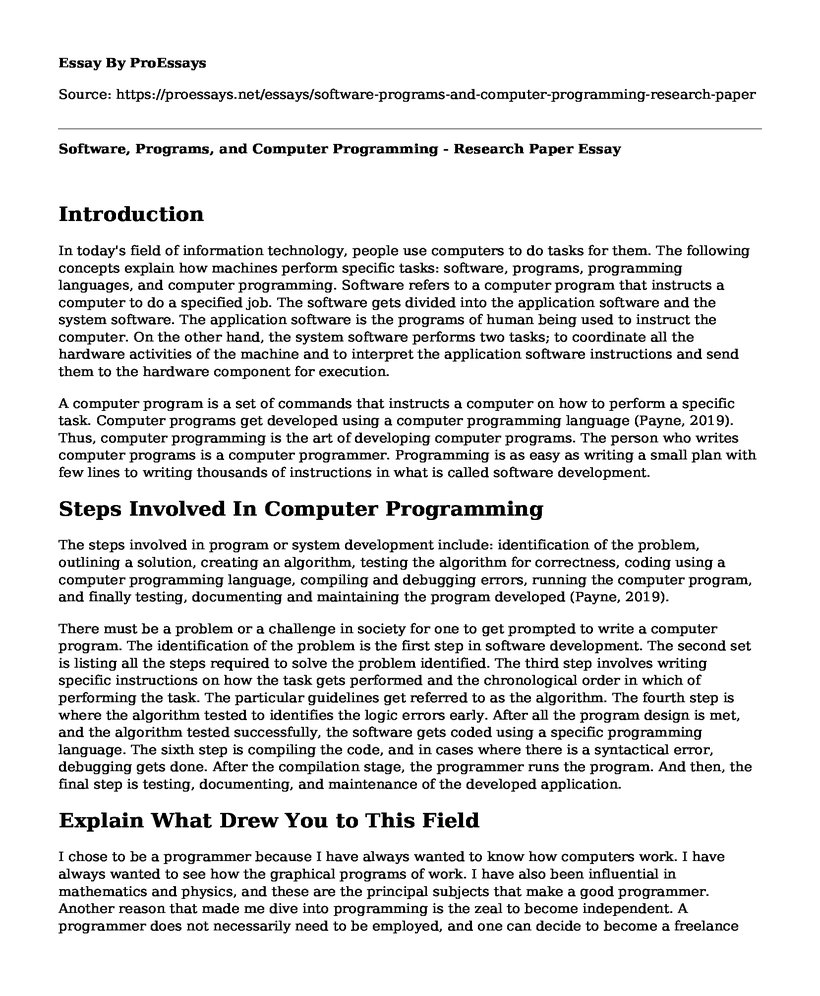 Software, Programs, and Computer Programming - Research Paper