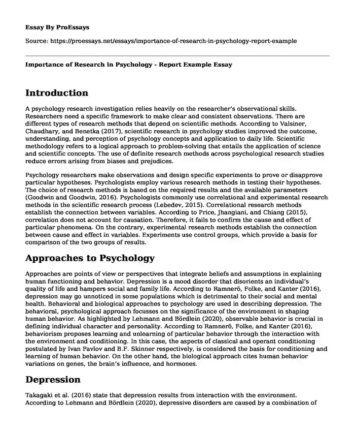 Importance of Research in Psychology - Report Example