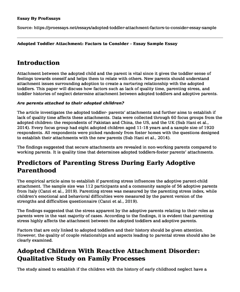 Adopted Toddler Attachment: Factors to Consider - Essay Sample