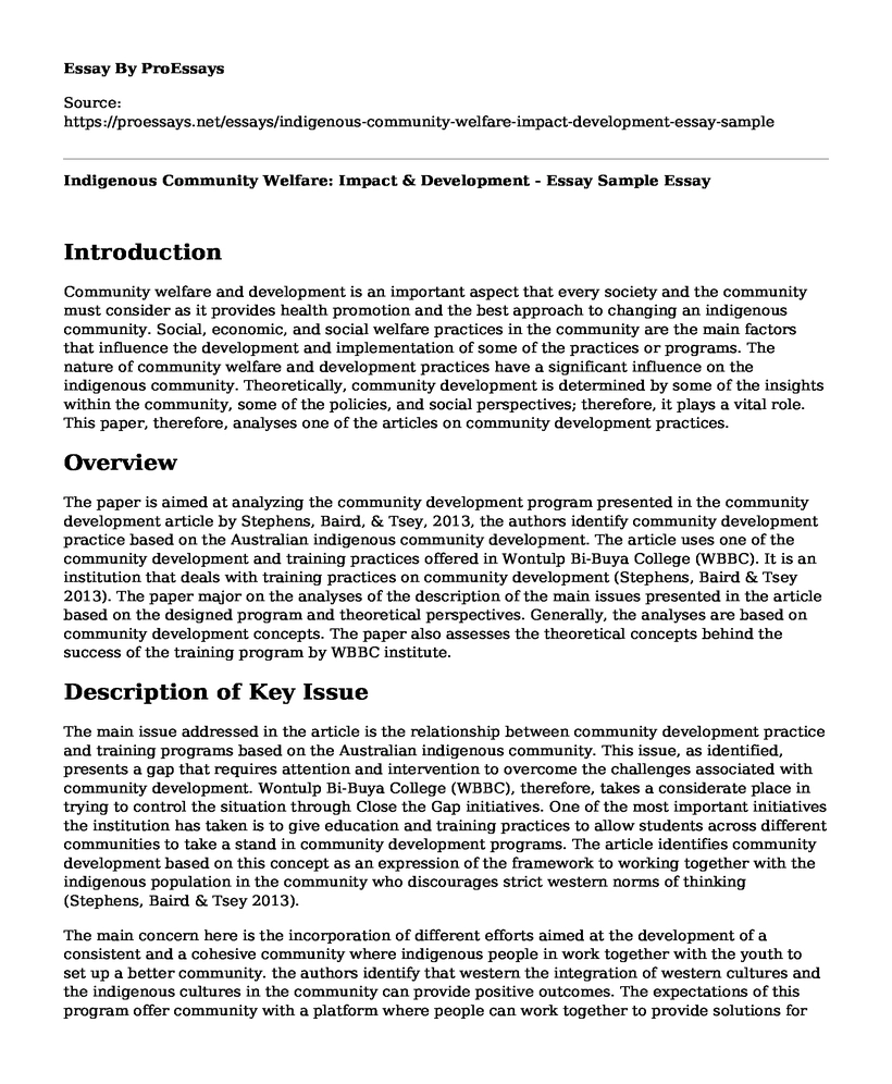 Indigenous Community Welfare: Impact & Development - Essay Sample