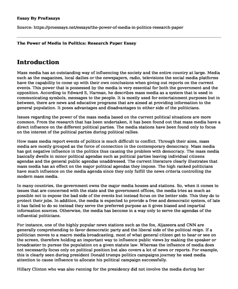 The Power of Media in Politics: Research Paper