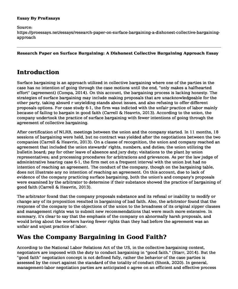 Research Paper on Surface Bargaining: A Dishonest Collective Bargaining Approach