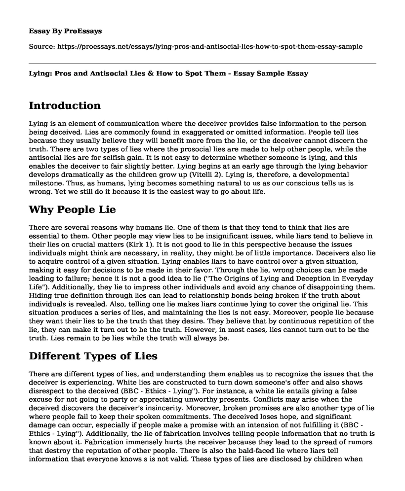 Lying: Pros and Antisocial Lies & How to Spot Them - Essay Sample