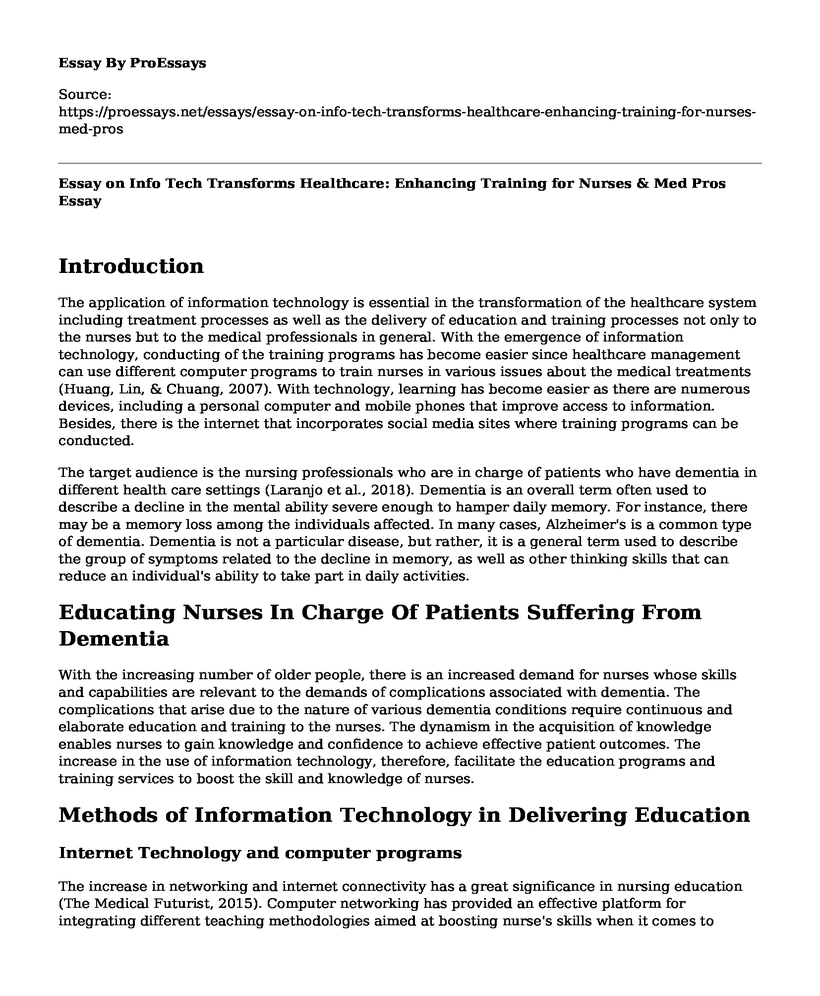 Essay on Info Tech Transforms Healthcare: Enhancing Training for Nurses & Med Pros