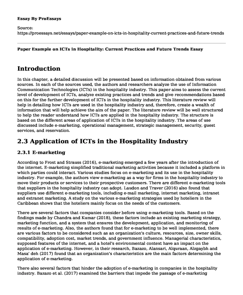 Paper Example on ICTs in Hospitality: Current Practices and Future Trends