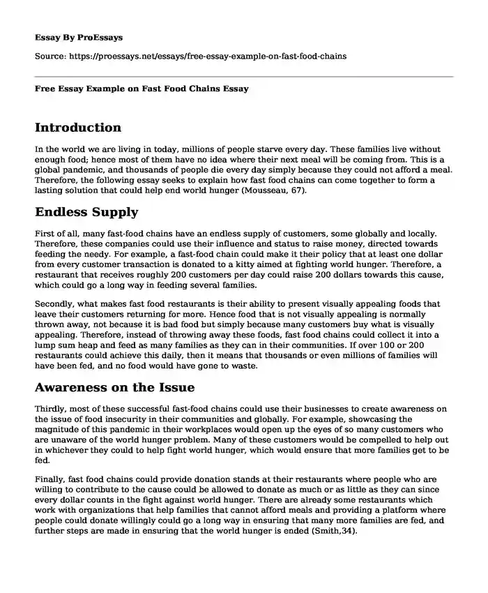 Free Essay Example on Fast Food Chains