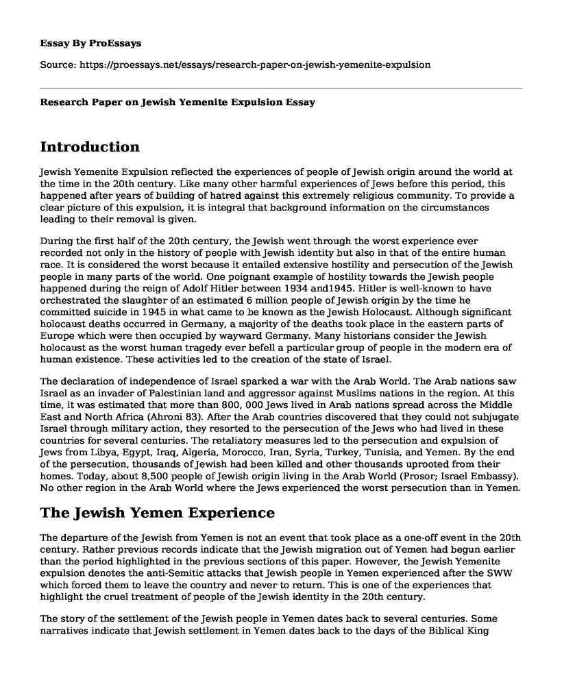 Research Paper on Jewish Yemenite Expulsion