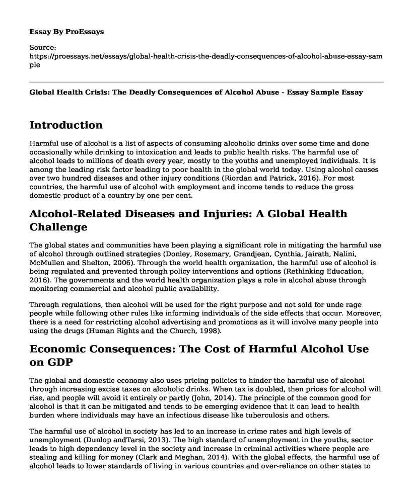 Global Health Crisis: The Deadly Consequences of Alcohol Abuse - Essay Sample