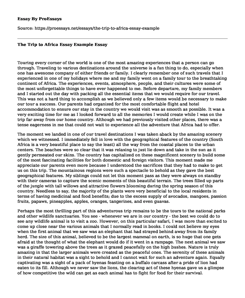 The Trip to Africa Essay Example