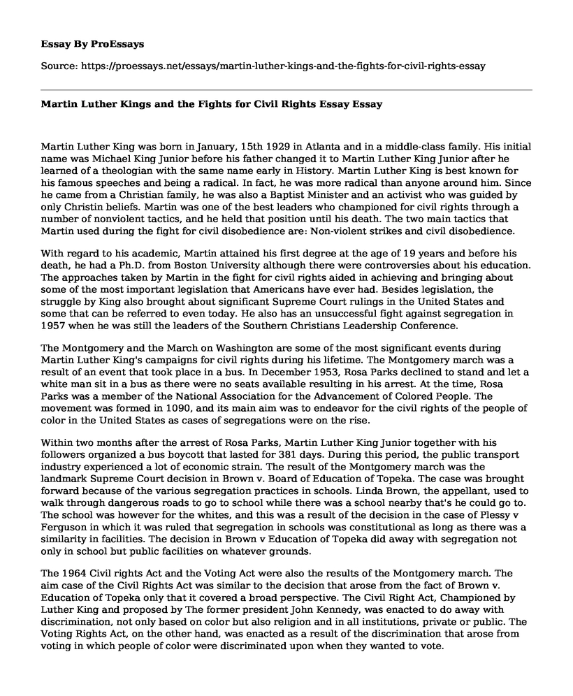 Martin Luther Kings and the Fights for Civil Rights Essay