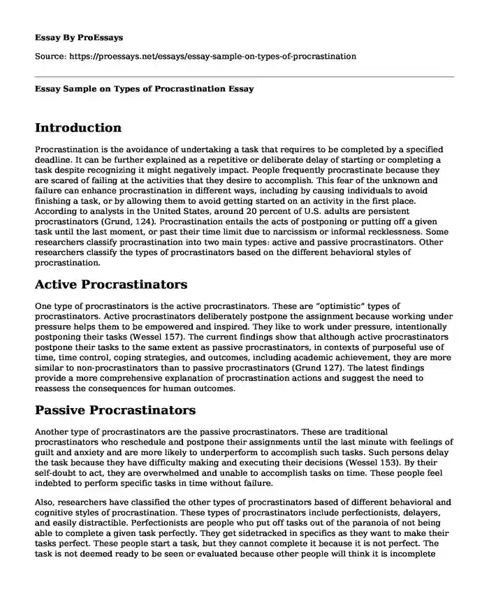 Essay Sample on Types of Procrastination