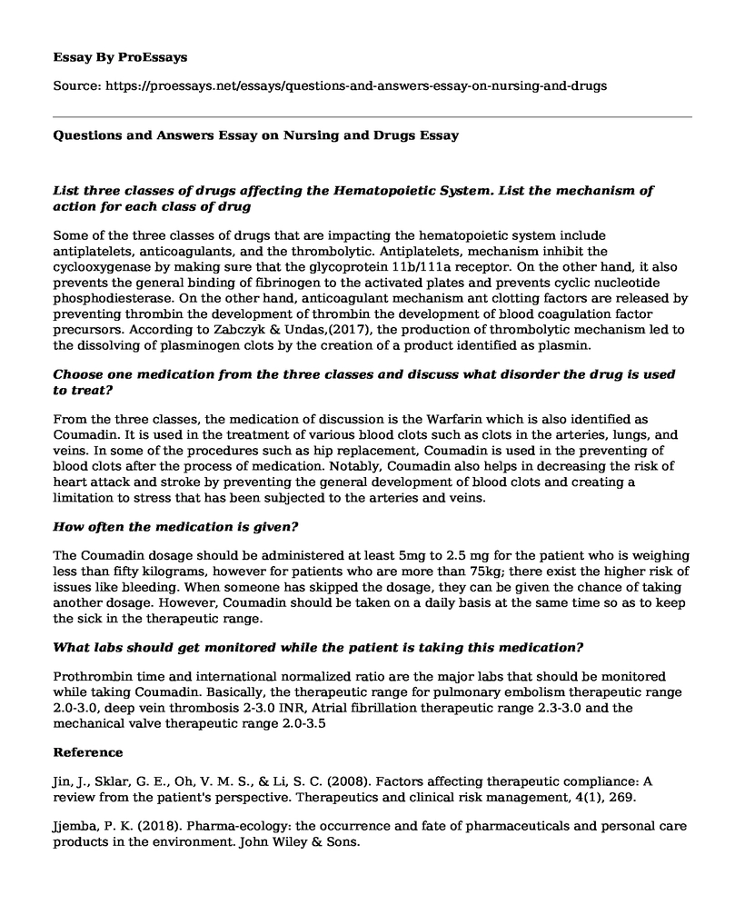 Questions and Answers Essay on Nursing and Drugs