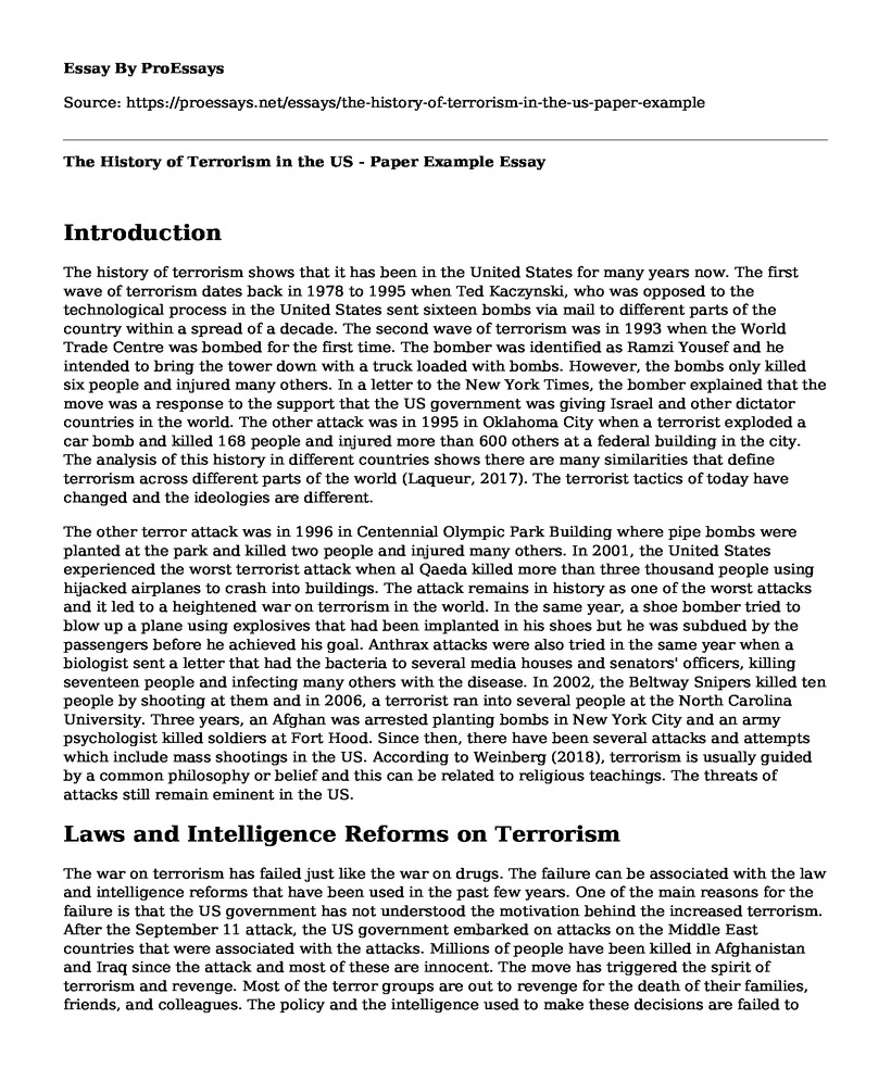 The History of Terrorism in the US - Paper Example