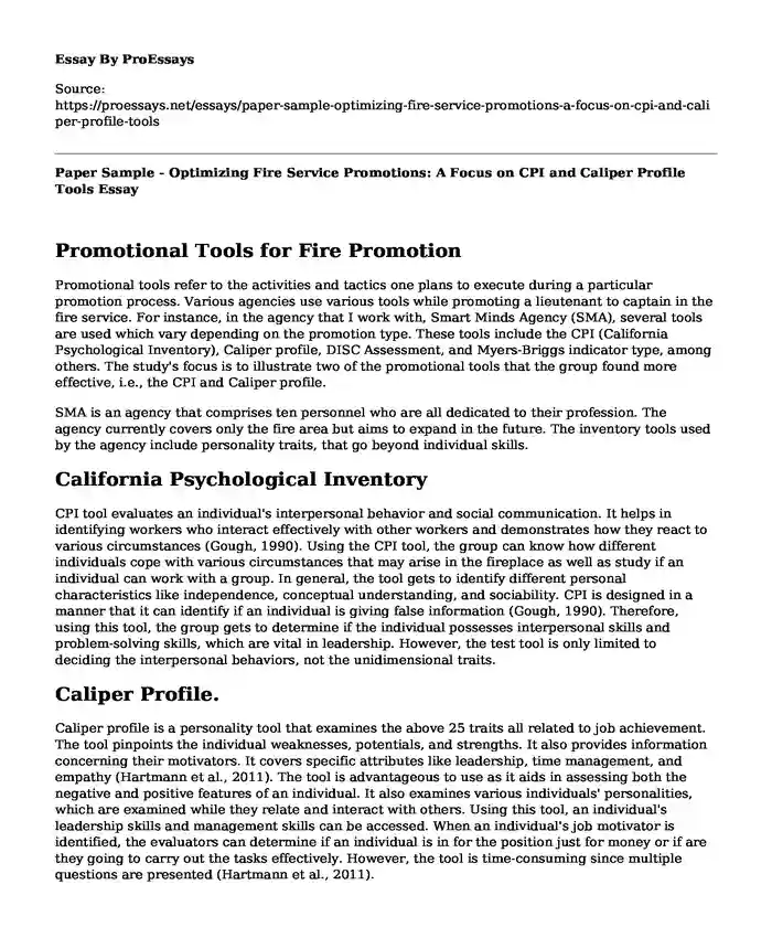 Paper Sample - Optimizing Fire Service Promotions: A Focus on CPI and Caliper Profile Tools