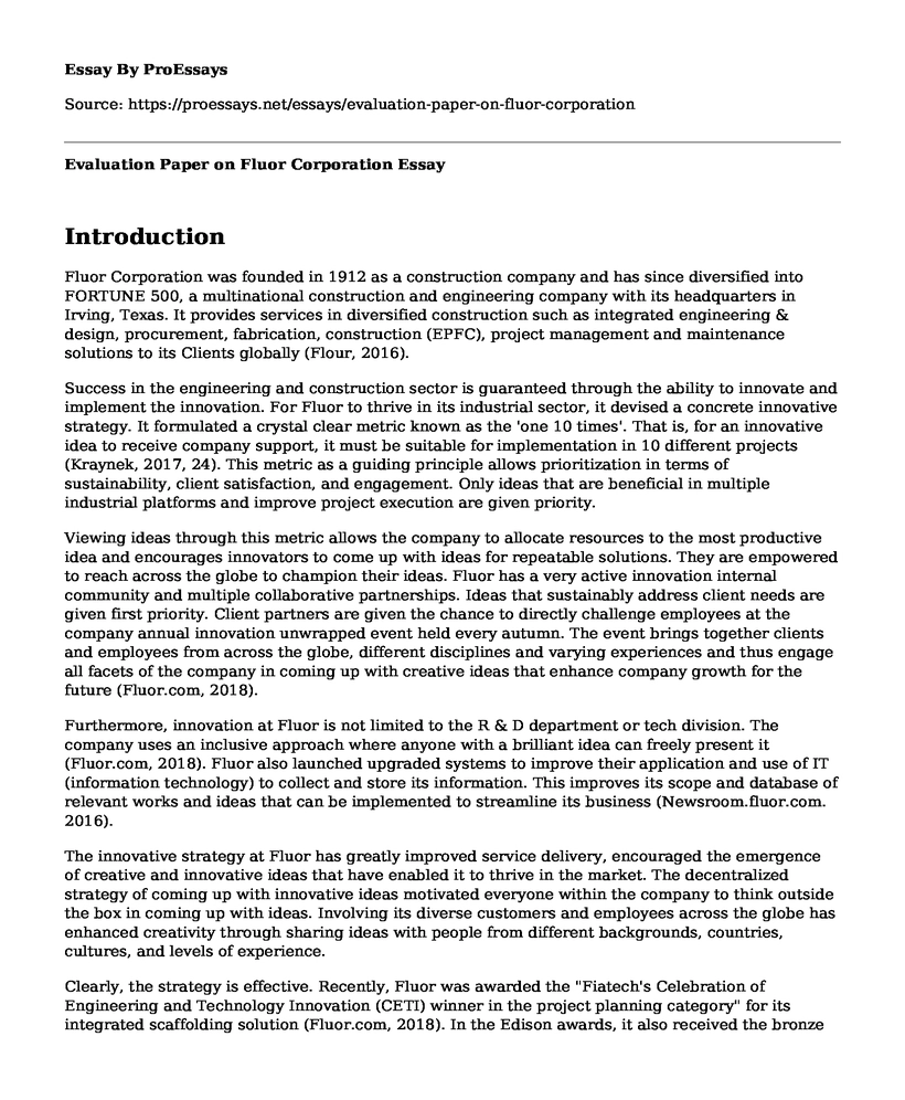 Evaluation Paper on Fluor Corporation