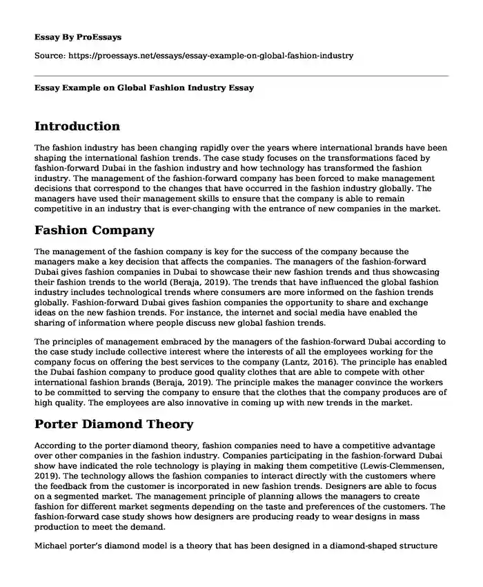 Essay Example on Global Fashion Industry