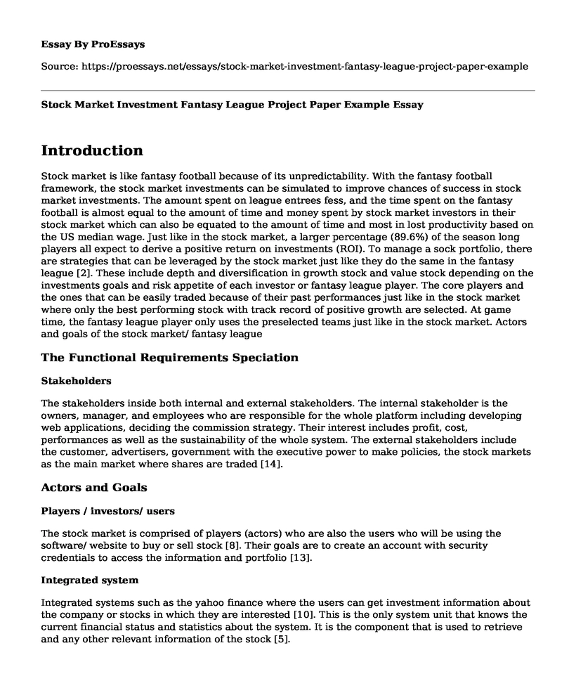 Stock Market Investment Fantasy League Project Paper Example