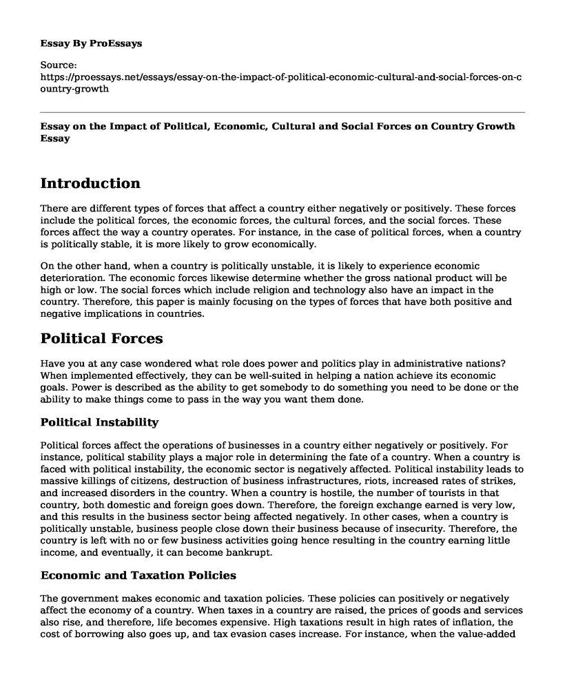 Essay on the Impact of Political, Economic, Cultural and Social Forces on Country Growth
