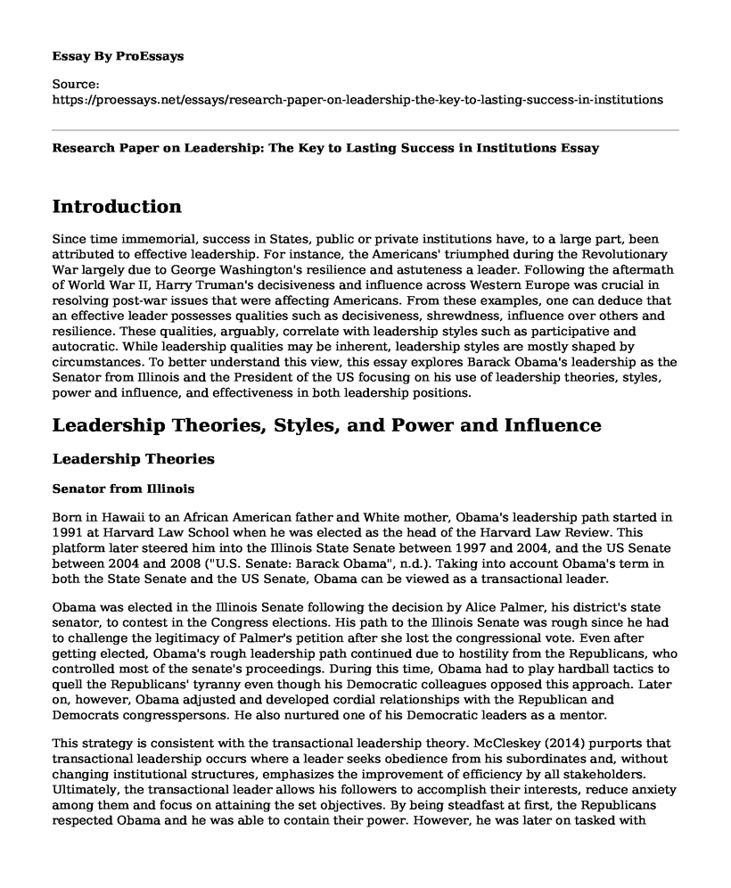 Research Paper on Leadership: The Key to Lasting Success in Institutions