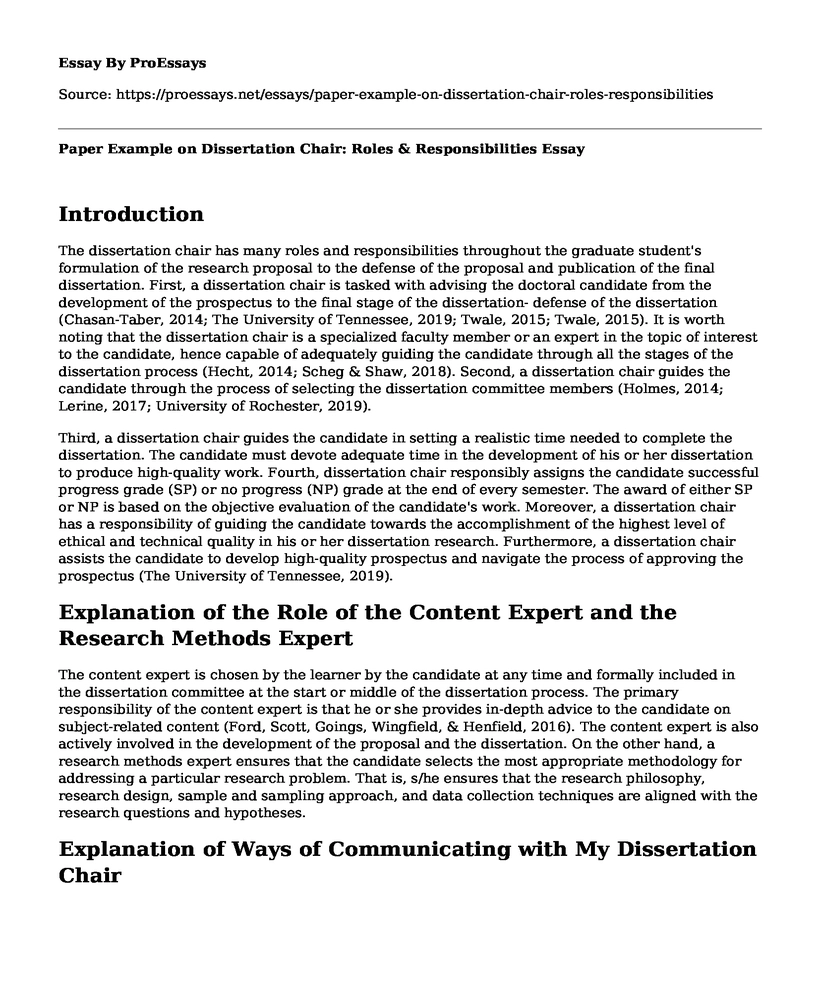 Paper Example on Dissertation Chair: Roles & Responsibilities