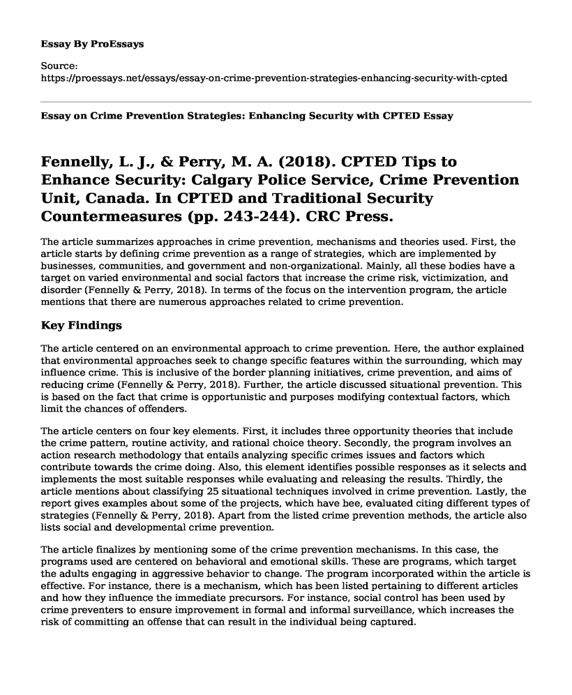 Essay on Crime Prevention Strategies: Enhancing Security with CPTED