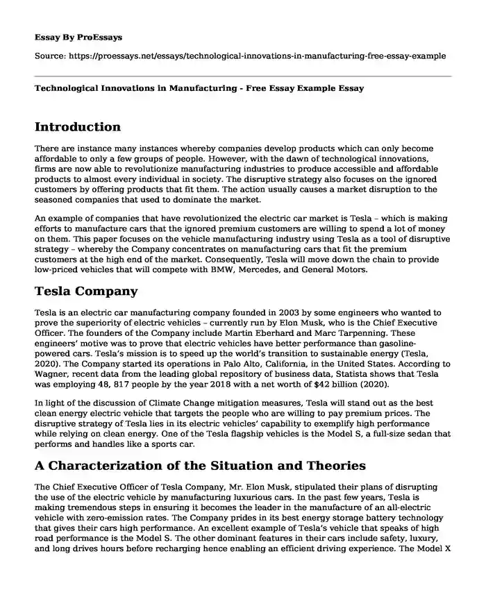 Technological Innovations in Manufacturing - Free Essay Example