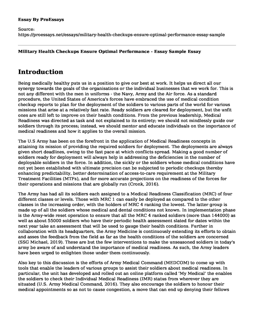 Military Health Checkups Ensure Optimal Performance - Essay Sample