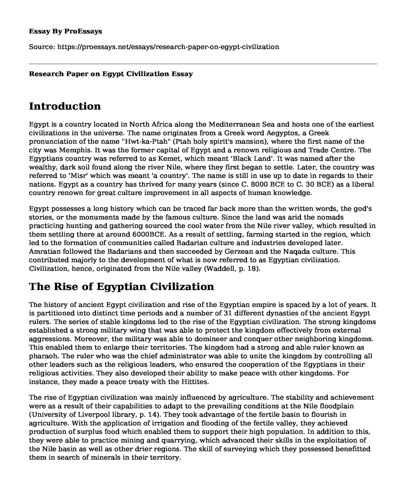 Research Paper on Egypt Civilization