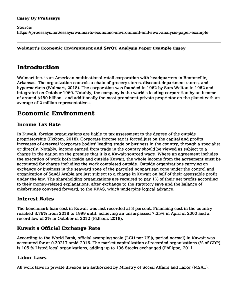 Walmart's Economic Environment and SWOT Analysis Paper Example