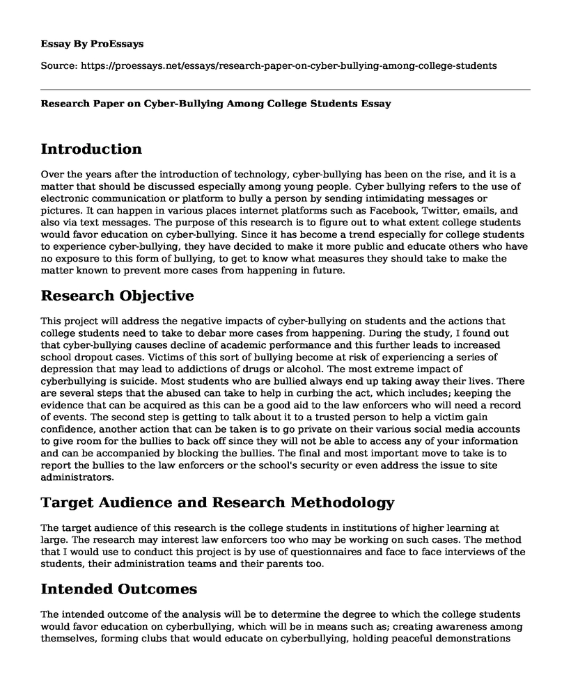 Research Paper on Cyber-Bullying Among College Students