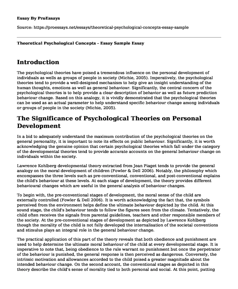 Theoretical Psychological Concepts - Essay Sample