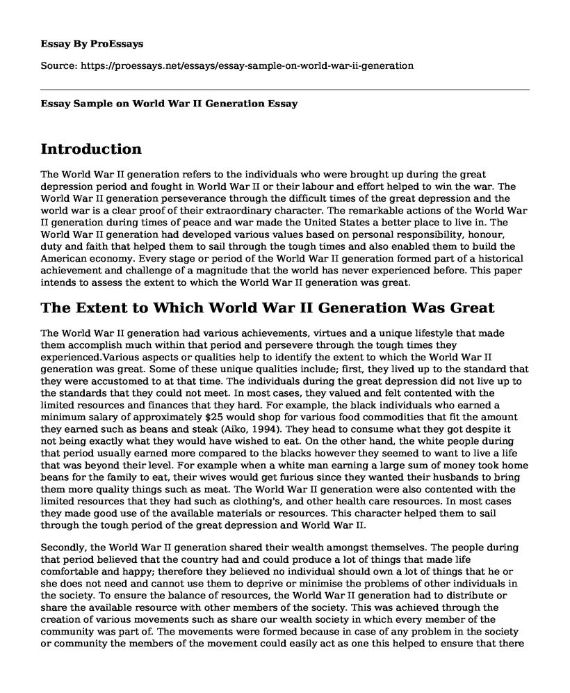 Essay Sample on World War II Generation 