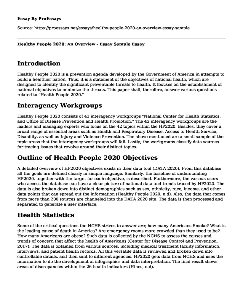 Healthy People 2020: An Overview - Essay Sample