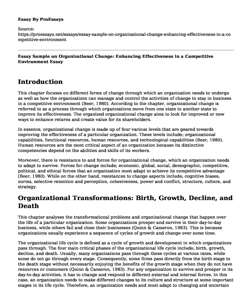 Essay Sample on Organizational Change: Enhancing Effectiveness in a Competitive Environment