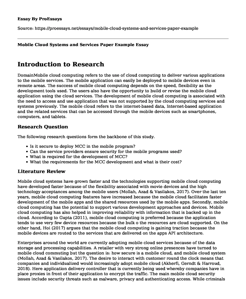 Mobile Cloud Systems and Services Paper Example
